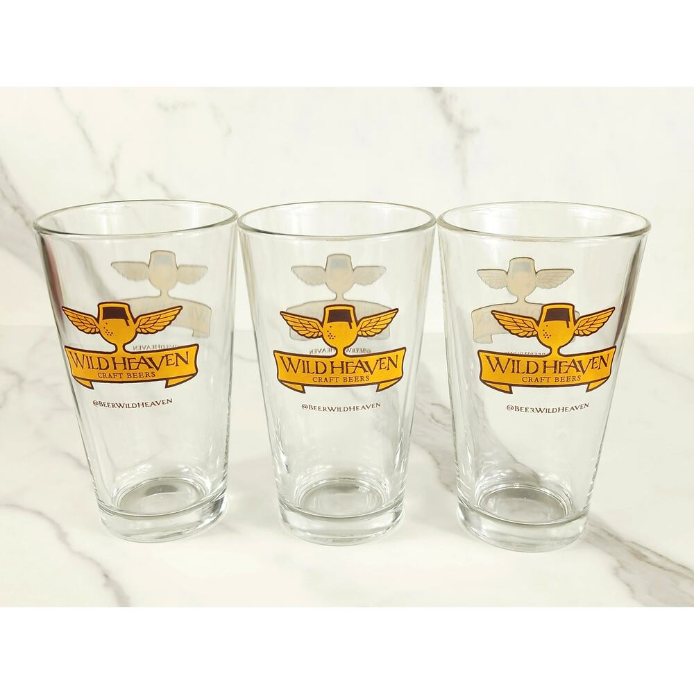 Wild Heaven Craft Beers Pint Beer Clear Glass 16oz Drinkware 5 3/4" Brewery x3